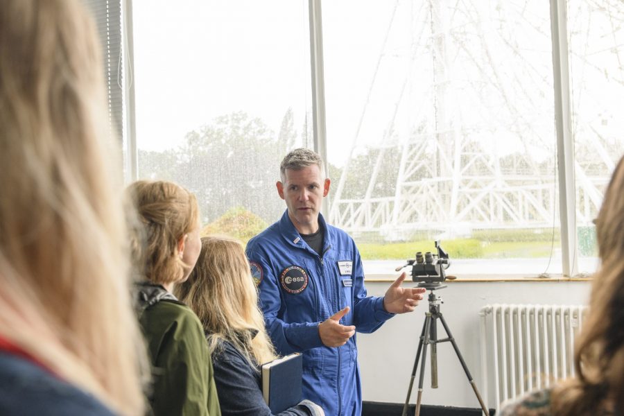 Astronaut reserve John McFall in the Jodrell Bank control room.