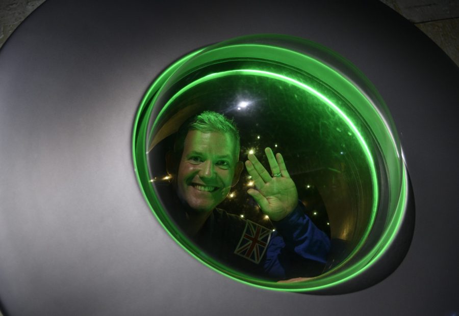 Astronaut reserve John McFall in the Jodrell Bank exhibition.