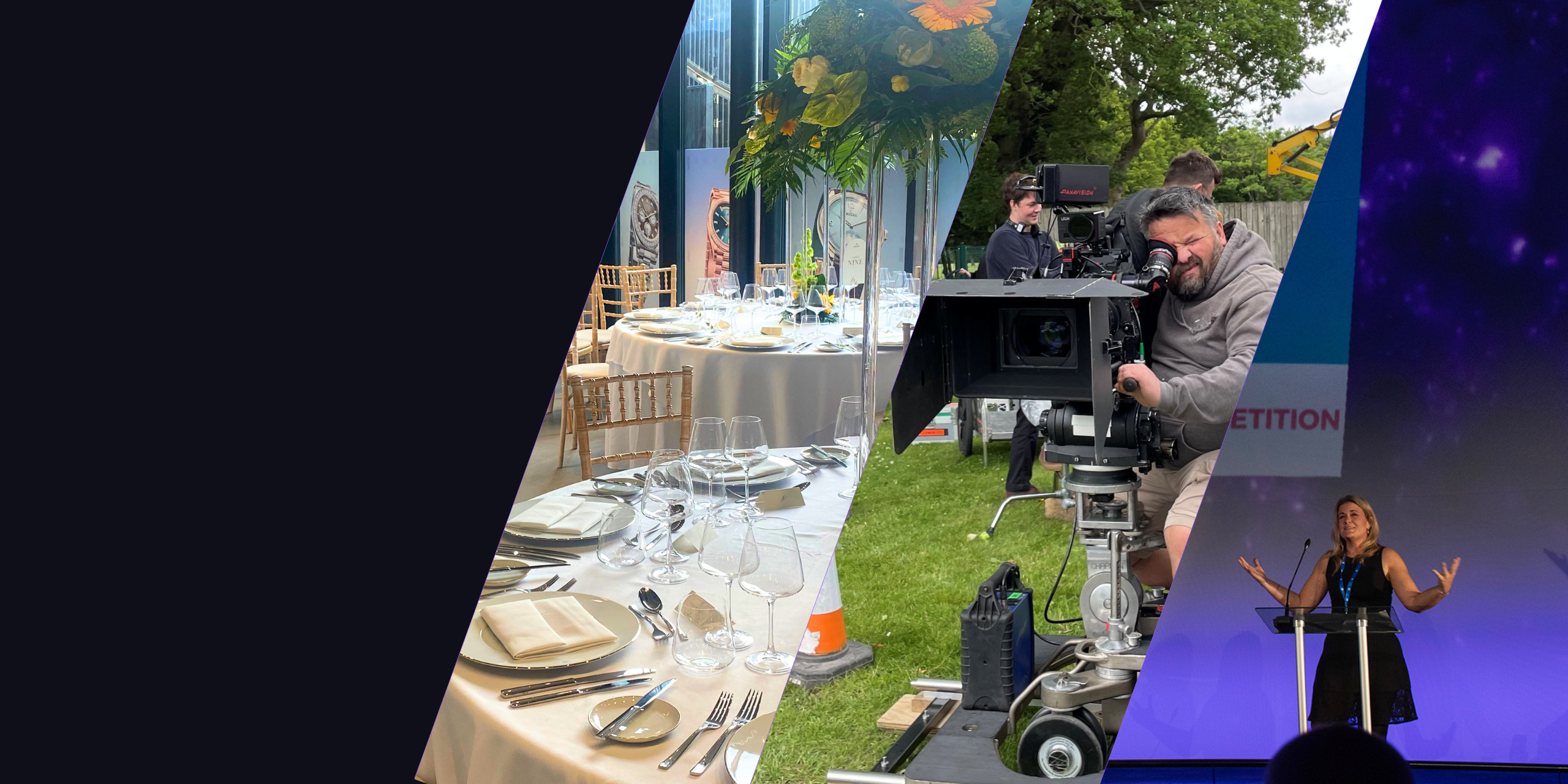 A selection of photos from various venue hire endeavours, including filming, corporate dinners, and presentations in the Space Dome.
