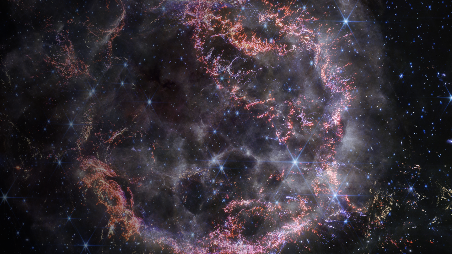 Image of of supernova remnant Cassiopeia A (Cas A) taken by the Webb telescope.