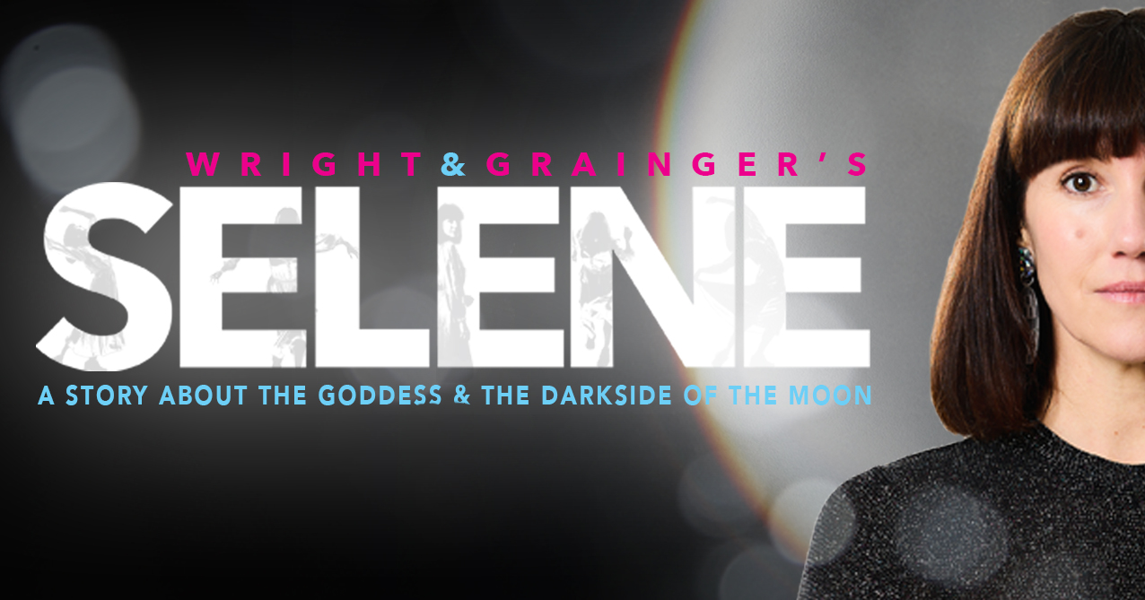 A poster for Wright&Grainger's 'SELENE', featuring half the face of a brunette woman against a spot-lit background.