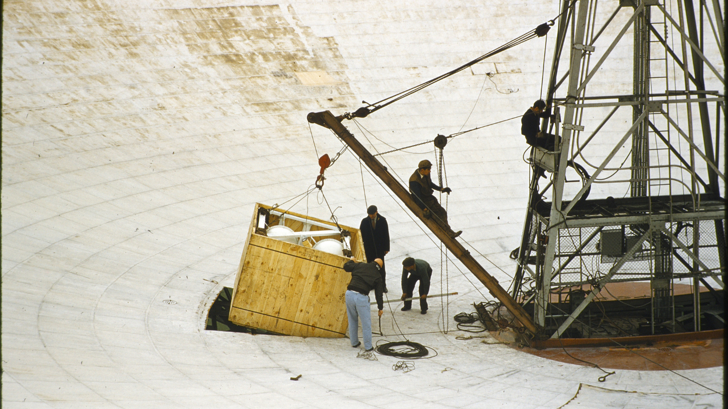 A group of workers on the Lovell Telescope in 1958