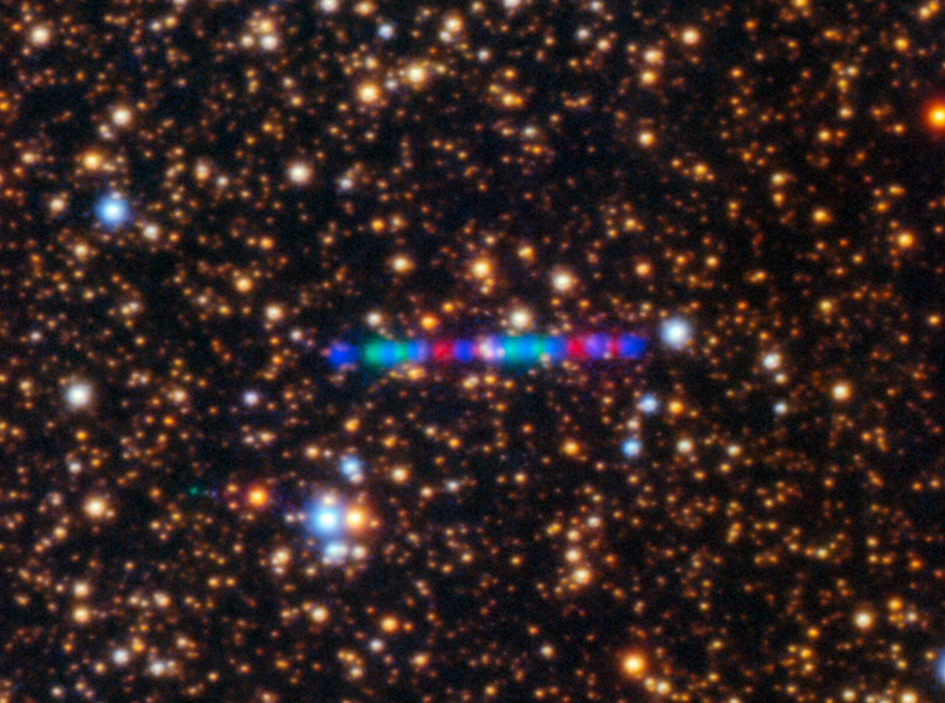 Comet 3I/ATLAS streaks across a dense star field in this image captured by the Gemini North telescope's Gemini Multi-Object Spectrograph (GMOS-N).